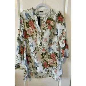 NWT Chaudry KC Floral Shirt/Dress Size M Long Sleeve Cotton Boho India Hippie